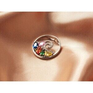 925 Sterling Silver Assorted Crystal Gemstone Pendant Necklace